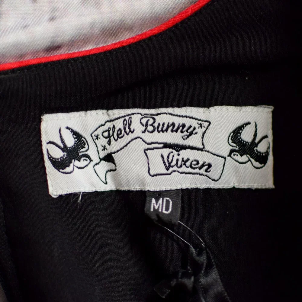 NWT RARE Hell Bunny Vixen Black Rockabilly Pencil Cap Sleeve Dress - M - Picture 6 of 9
